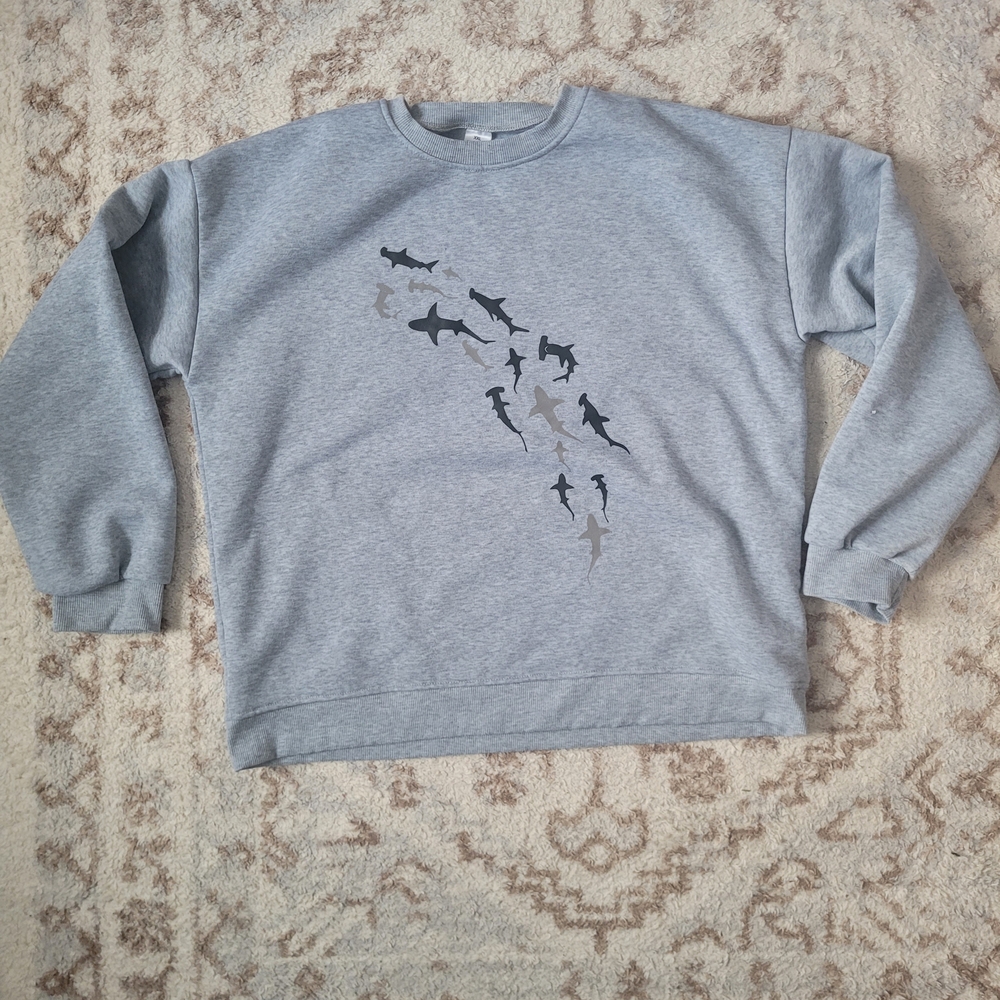 Amazon Gray Shark Pattern Crewneck Sweater